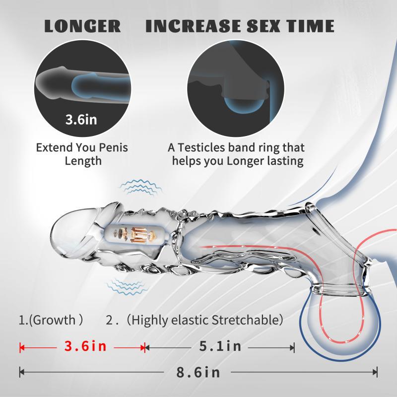 Cock Ring Extender Reusable Penis Sleeve with Vibrator Adult Sex Toy for Man