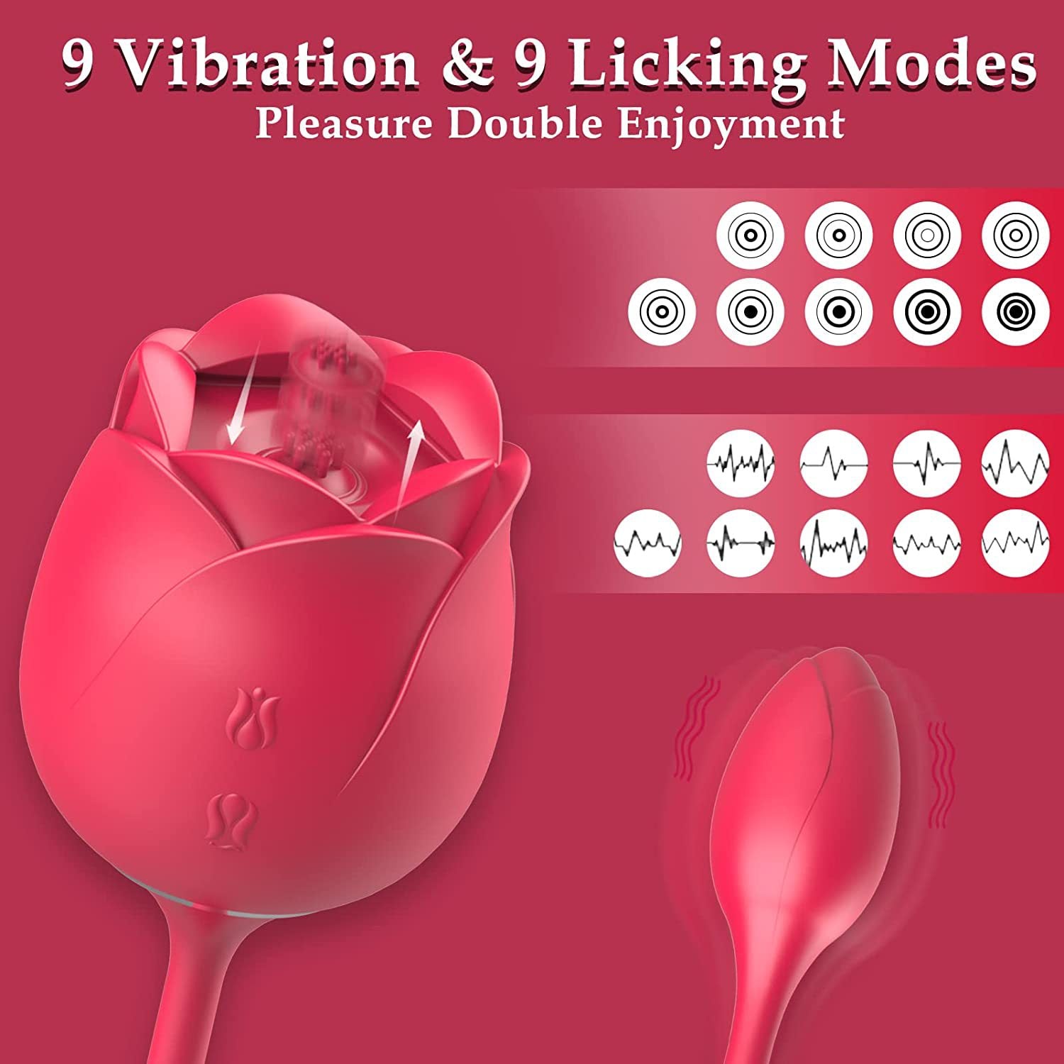 9 Vibrations- und 9 Leckmodi weiblicher Rosenvibrator 