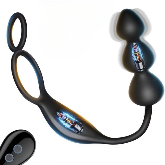 Male Anal Beads Prostate Massager Remote Anal Vibrator Butt Plug with Penis Rings Adult Toys