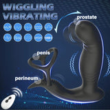 Wiggling Prostate Massager Remote Control Anal Vibrator with Penis Rings Butt Plug Adult Sex Toy