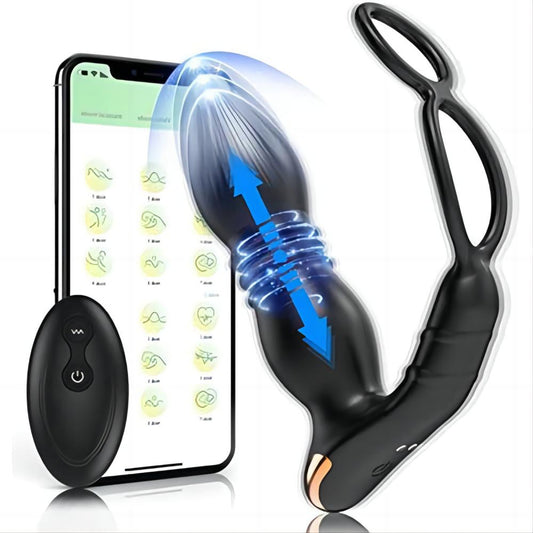 Male Prostate Massager | Thrusting Anal Vibrator Butt Plug with Dual Penis Ring APP Control Sex Toys