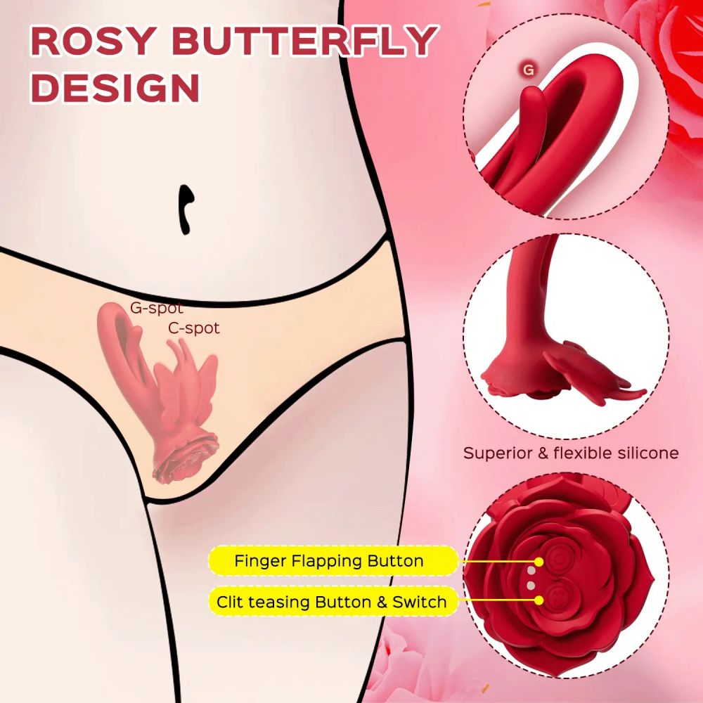 Layla - Rosy Butterfly Flapping G-spot Vibrator Clit Stimulator Sex Toys for Woman