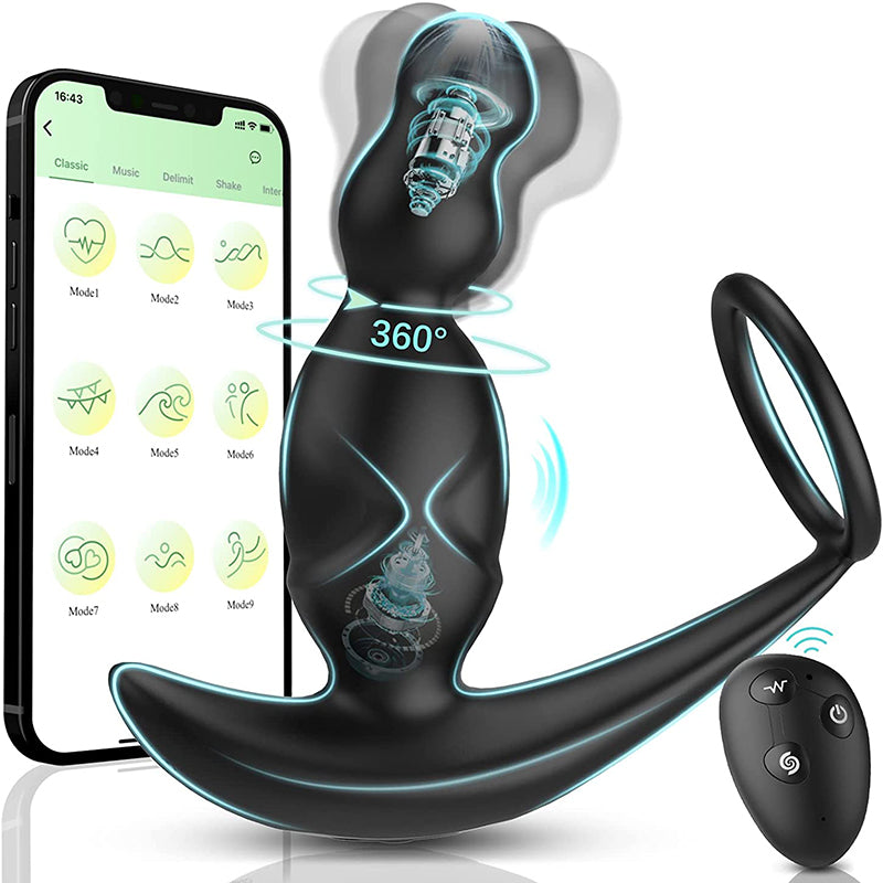 Luse APP Control 3-Gang-Rotation und 10-Frequenz-Vibration Analspielzeug mit Penisring-Prostata-Massagegerät 