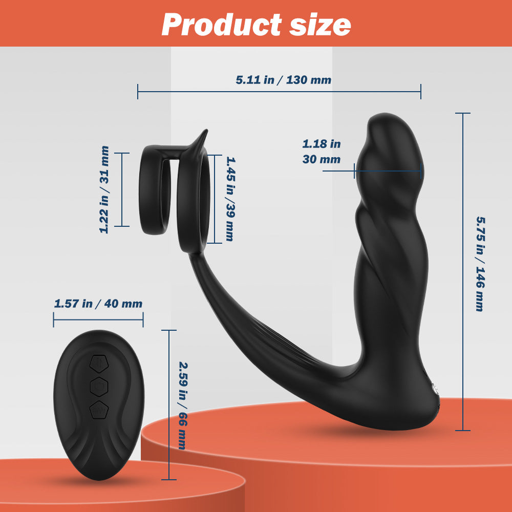 Thrusting Prostate Massager Remote Control Anal Vibrator Butt Plug with Dual Cock Ring