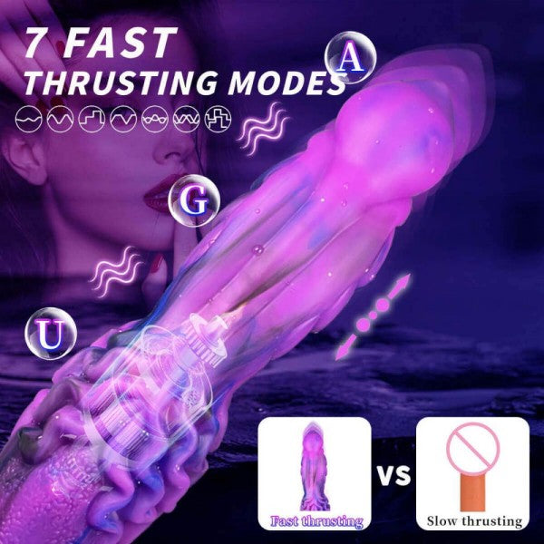 Poke Fantasy Dragon Dildo 9" Heating Monster Dildos with Suction Cup Thrusting Vibrating G-Spot Vibrator  Adult Sex Toy