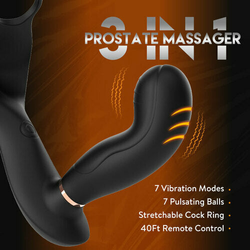 WILDER 7 Vibrierender &amp; 7 Pulsierender Anal-Prostata-Spielzeug, neckender Buttplug mit Penisring